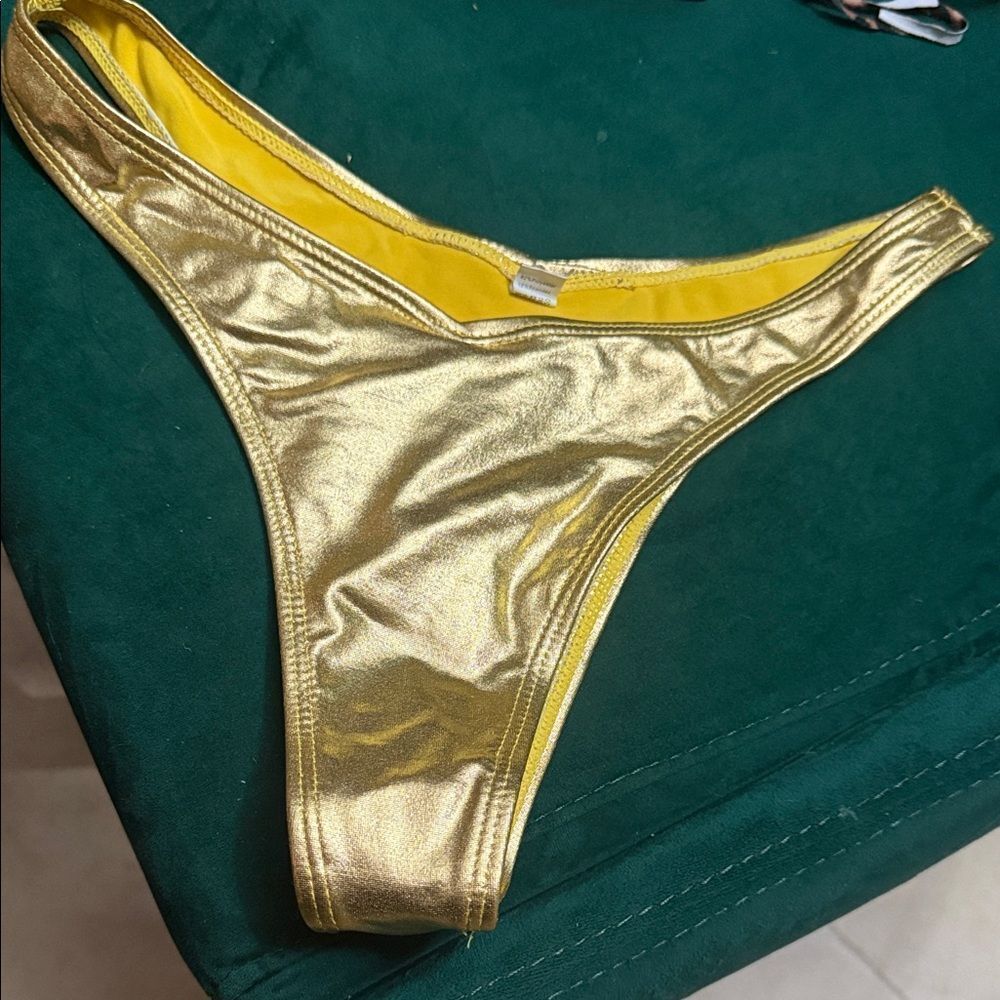 Gold Metallic Bikini Bottom BRAND NEW - Size Medium High Cut Swimwear